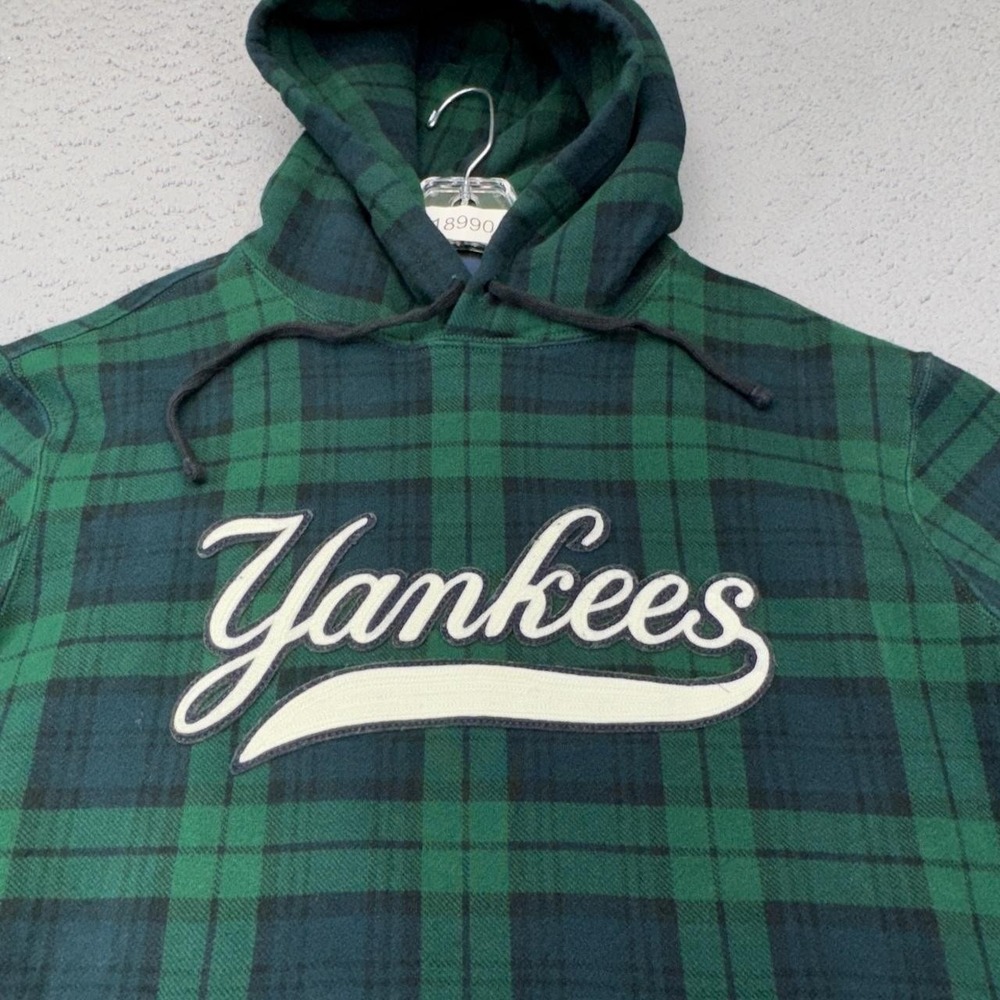 Polo Ralph Lauren Yankees Hoodie Mens Medium Green Plaid New York MLB Blackwatch - Picture 6 of 15